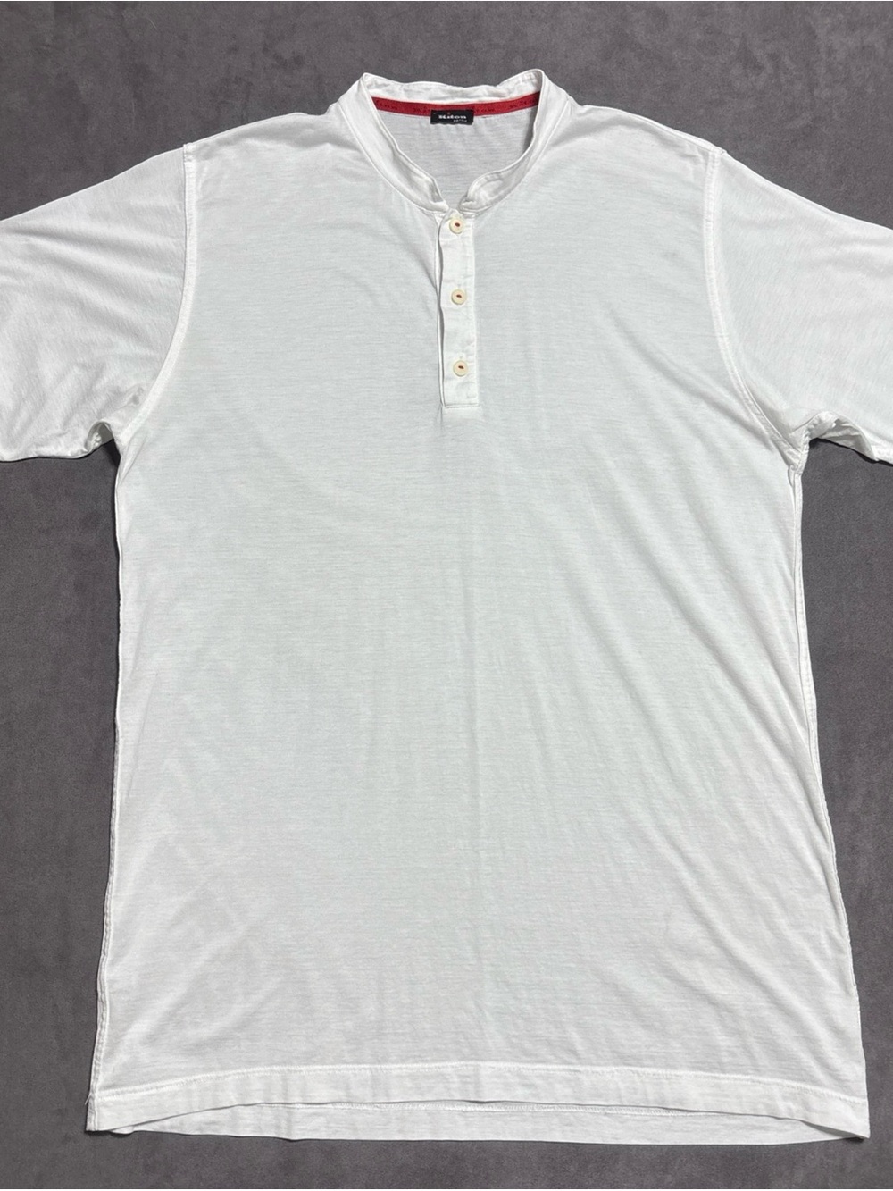 KITON Napoli White Cotton Band Collar Henley Shirt Mens Size XL Short Sleeve